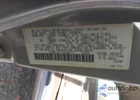 2002 Toyota Tundra Sr5 V8 из США, поврежденный, VIN 5TBBT44172S248717